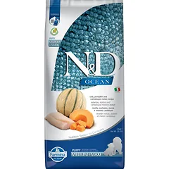 FARMINA N&D Ocean Dog Puppy Medium & Maxi cod, pumpkin & cantaloupe melon 12 kg menkių, moliūgų, melionų melionų šuniukams ir nėščioms kalėms