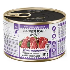 SUPER RAFI Mini su jautiena ir kalakutų širdimis 185g drėgnas maistas mažų veislių šunims
