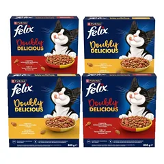 Felix Doubly Delicious kačių maistas, įvairių skonių, 4 x 800 g