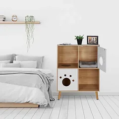 Kačių namelis Relaxdays 10047387.0, 4 skyriai, Balta/natūrali, 75 × 96 × 40 cm — 5 nuotrauka