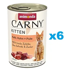 ANIMONDA Carny Kitten Veal&Chicken&Turkey 6x400 g veršiena, vištiena ir kalakutiena kačiukams