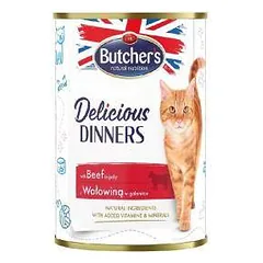 Konservuotas ėdalas katėms - Butchers CAT Delicious Dinners su jautienos gabaliukais drebučiuose 400g
