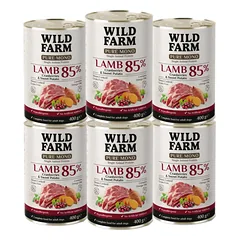 WILD FARM PURE MONO Ėriena, spanguolės ir saldžiosios bulvės 6x400 g vienos rūšies baltymų šunų maistas