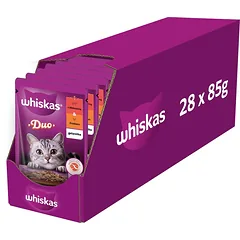 WHISKAS Adult 28x85 g drėgno kačių ėdalo želė su jautiena ir paukštiena