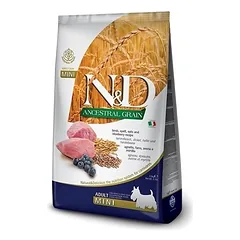 FARMINA N&D Ancestral Grain Adult Mini Dog su ėriena ir mėlynėmis 2,5 kg, ėdalas mažų veislių šunims + FARMINA N&D Quinoa Dental Treat Fresh Breath Mini 60 g (7 vnt.) DOVANŲ!