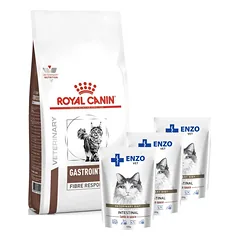 ROYAL CANIN Fibre Response Gastrointestinal FR 31 4kg + ENZO VET Žarnynas su ėriena padaže katėms 3x100g