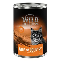 Wild Freedom kombinuotas rinkinys: 24 x 400 g Adult drėgnas maistas katėms + 3 x 45 g RAW, Wide Country - Huhn pur + Hühnerherzen — 4 nuotrauka