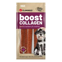 Flamingo Boost dešra su jautiena ir kolagenu 600g - dešra šunims, kolageno skanėstas su jautiena, 6 vienetai