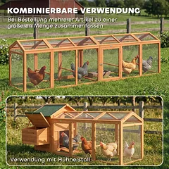 Lauko aptvaras vištoms 156x70,5x84 cm, medinis, su lakta ir dvejomis durimis, 4 vištoms, oranžinis — 5 nuotrauka