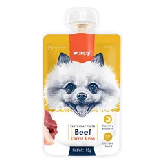 Wanpy mėsos pasta šunims su jautiena, morkomis ir žirneliais, 90 g