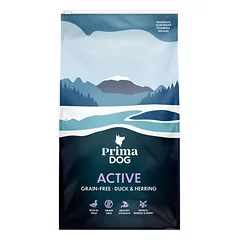 PrimaDog Adult Active Duck & Herring begrūdis sausas pašaras aktyviems šunims su antiena ir silke, 10 kg