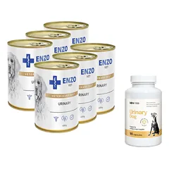 ENZO VET Urinary nuo šlapimo takų ligų su vištiena šunims 6x400g + LAB-V Urinary Dog - Pagalba šunims sergant šlapimo takų infekcija 90 kapsulės