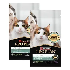 PURINA PRO PLAN LiveClear Sterilised Turtingas kalakutiena 2x1,4 kg sausa maistas katėms po sterilizacijos, mažinantis alergenus