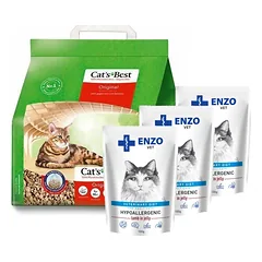 JRS Cats Best Eko Plus - Agregatinis medinis kraikas 5l / 2,1kg + ENZO VET Hipoalerginiai produktai katėms su ėriena želė 3x100g