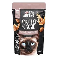 PAN MIŠKAS Gabaliukai padaže Vištiena su stručiu drėgnas maistas katėms 85 g nuotrauka