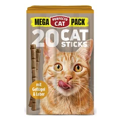 Perfecto Cat Mega Pack lazdelės su paukštiena ir kepenėlėmis skanėstai katėms, 20 vnt.