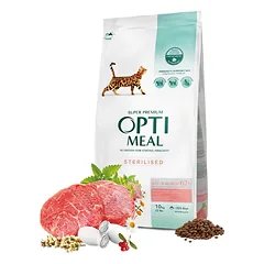 Optimeal Sterilised Beef&Sorghum sausas pašaras sterilizuotoms katėms su jautiena ir sorgo žolelėmis 10kg