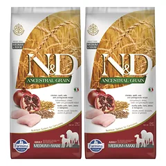 FARMINA N&D Ancestral Grain Dog Adult Medium & Maxi Chicken & Pomegranate 12 kg   Vištiena ir granatai 2 vnt