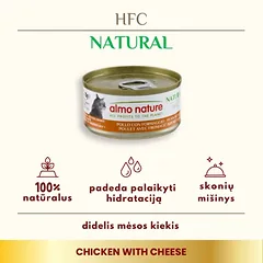 Almo Nature HFC Natural Chicken with Cheese konservai katėms su vištiena ir sūriu, 24 x 70 g — 2 nuotrauka