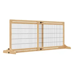 Ištraukiamos apsauginės grotelės šunims, reguliuojamo ilgio 104–183 cm, 69 cm aukščio, natūralios medienos/juodos