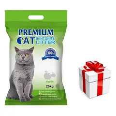 Premium Cat Clumping Bentonite kraikas - obuolys katėms 20kg + Staigmena katei