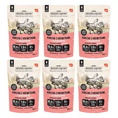 WIEJSKA ZAGRODA Superfoods Vištiena su krevetėmis ir valerijonais, šlapias kačių maistas, 6 x 100 g