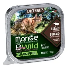 Monge BWild Large Breed keptas paštetas katėms su buivoliena ir daržovėmis 100g