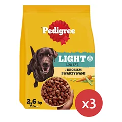 PEDIGREE Adult Light su paukštiena ir daržovėmis, 3 x 2,6 kg, mažai kalorijų turintis sausas šunų pašaras