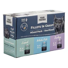 Four Friends Sterilized Mix drėgnas pašaras sterilizuotoms katėms padaže, 12×85 g