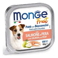 Monge Fruit Salmon And Pear paštetas gabaliukai suaugusiems šunims su lašiša ir kriauše, 100 g