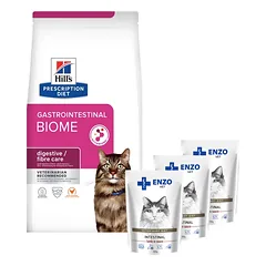 HILL'S PD Prescription Diet Feline Gastrointestinal Biome 3kg + ENZO VET Žarnynas su ėriena padaže katėms 3x100g
