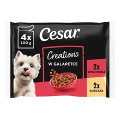 Cesar Creations 4×100 g Vištiena su žirneliais ir jautiena su morkomis želatinoje