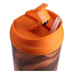 Plastikinė gertuvė su raudono kailio iliustracija ir šiaudeliu, 710 ml — 2 nuotrauka
