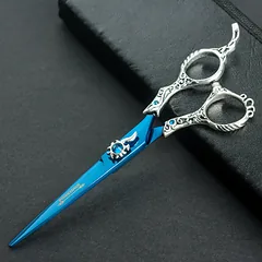 Excalibur Shears Blue Poseidon - aukštos kokybės tiesios žirklės, elegantiškai dekoruotos