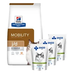 HILL'S PD Prescription Diet Feline j/d 1,5kg + ENZO VET Recovery katėms 3x100g