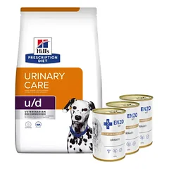 HILL'S PD Prescription Diet Canine u/d Urinary Care 10kg + ENZO VET Urinary nuo šlapimo takų ligų su vištiena šunims 3x400g