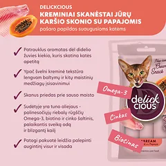 DELICKCIOUS kreminiai skanėstai su jūrų karšiu ir papajomis suaugusioms katėms (4x15 g), 60 g — 2 nuotrauka
