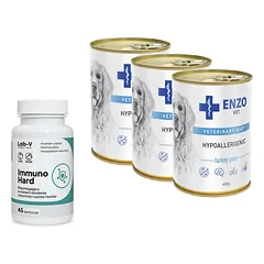 ENZO VET Hipoalerginė dieta su kalakutiena šunims 3x400g + LAB-V Immuno Hard 45 kapsulės
