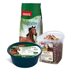 PANTO Rundum-Set Pferd – Formel A, Mineralleckschale & Leckerli