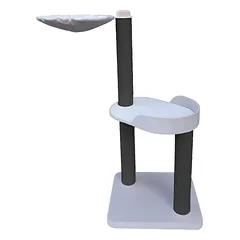 Tvirta, medinė draskyklė su trimis stulpais, guoliu, 130cm (pasirenkama spalva, virvė)