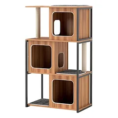 GIANTEX Kratzbaum Mit 3 Höhlen, Sisal-Kratzflächen Und Waschbaren Kissen