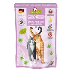 GranataPet DeliCatessen Aviena ir Kalakutiena - be grūdų šlapias maistas su aviena ir kalakutiena, maišeliai katėms, 24x 85g — 3 nuotrauka