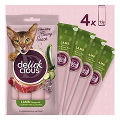 DELICKCIOUS kreminiai skanėstai su ėriena ir ryžiais suaugusioms katėms (4x15 g), 60 g — 2 nuotrauka