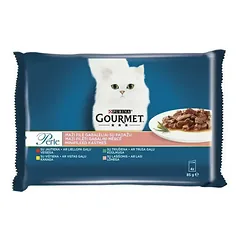 Purina Gourmet Cat Pouch Perle Mini Fillets Beef, Chicken, Rabbit, Salmon Multipack 4x85 g
