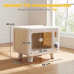 Kačių namelis TV dizaino su hamaku, baltas, pilkas ir smėlinis, 50 × 33 × 42 cm — 3 nuotrauka