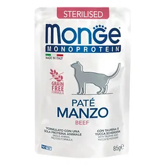 Monge Monoproteinic Sterilised paštetas, 100 % jautiena, drėgnas maistas katėms 85 g parduotuvėje petbaze.lt