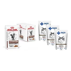 ROYAL CANIN Gastro Intestinal Moderate Calorie GIM 35 12x85g paketėlis (padažas) + ENZO VET Žarnynas su ėriena padaže katėms 3x100g