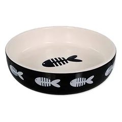 Magic Cat Ceramic Bowl Fish Print keraminis dubenėlis katėms su žuvies raštu, juodas, 13 cm