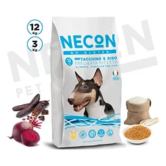Necon No Gluten Dog Turkey and Rice sausas pašaras šunims be gliuteno su kalakutiena ir ryžiais
