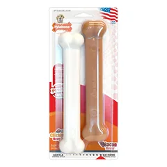 Nylabone Dura Chew Extreme Dvigubas Paketas - du stiprūs šunų kramtukai, pagardinti vištiena ir šonine